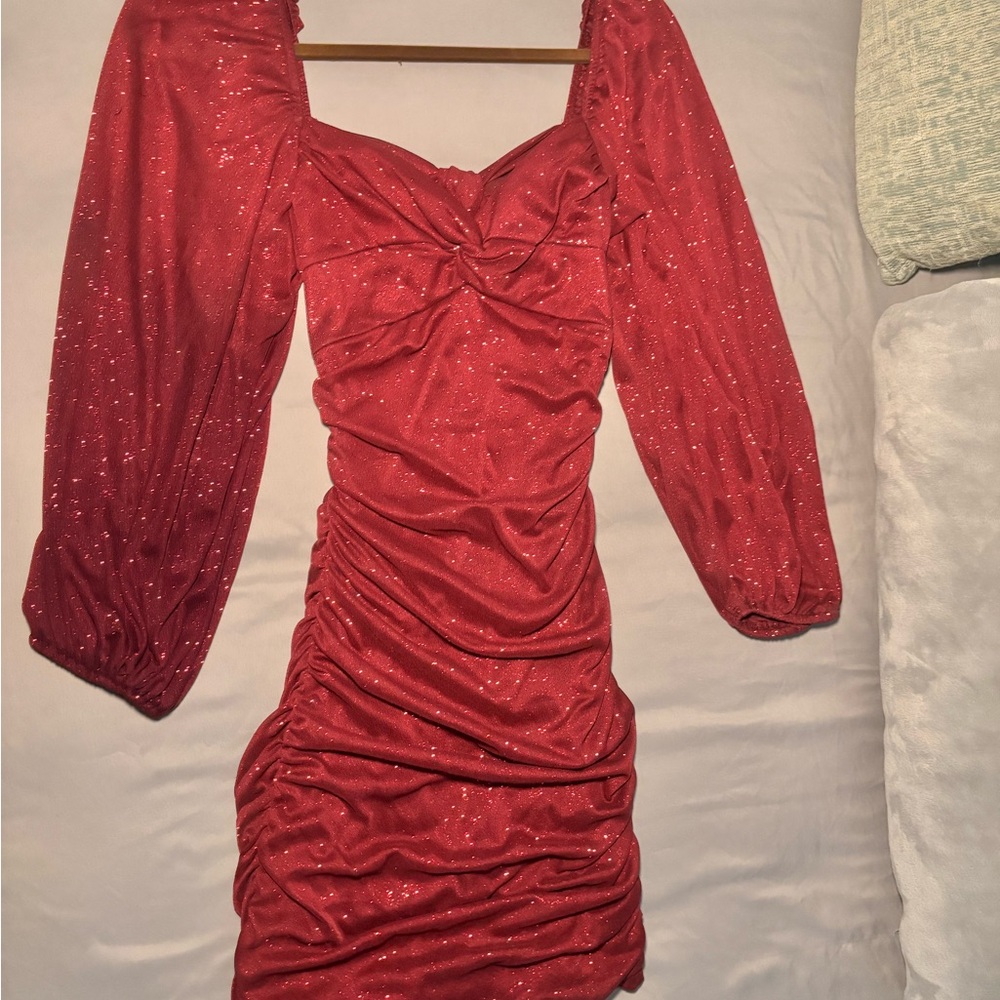 Macy's Sparkling Red Long Sleeve Dress